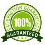 100% Guaranteed. Satisfaction guaranteed badge label. Green icon.