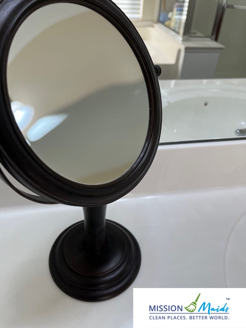 Clean mirror on a cleaned vanity